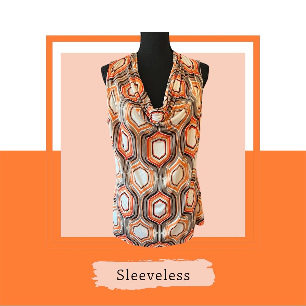 Worthington White and Orange Graphic Sleeveless Tank Top